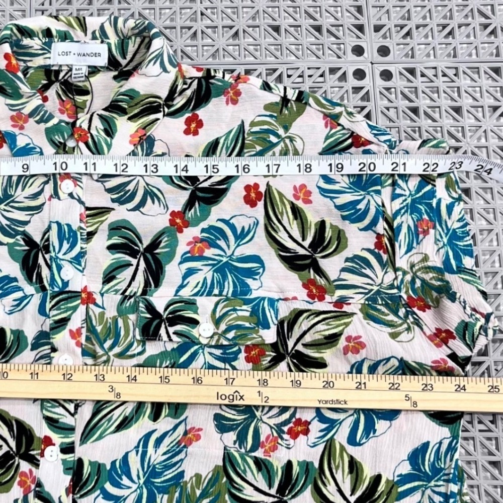 Lost + Wander Tropical Monstera Floral Rayon Button Down Dress M/L Vacation - Picture 7 of 10